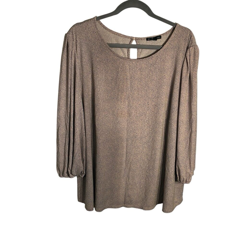Adrianna Papell Taupe and Black Dot Print Blouse
